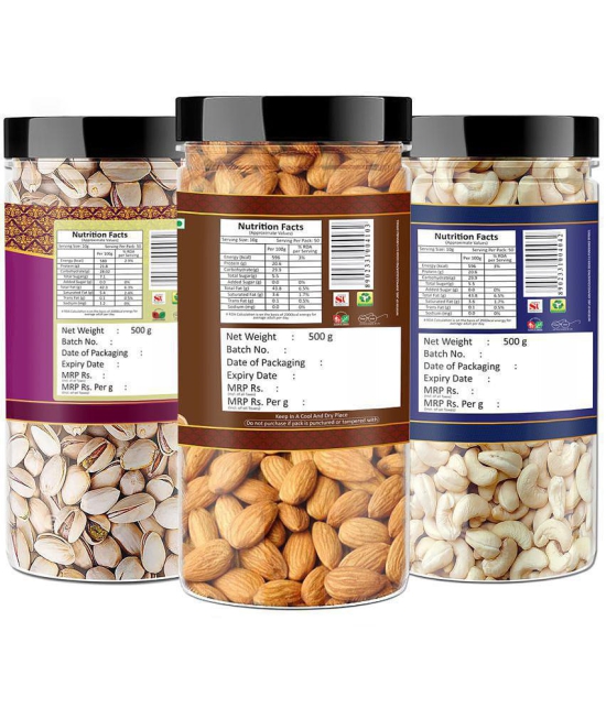 YUM YUM Premium Jumbo Almond (500g) Pista (500g) and Cashew (500g) 1.5kg Dry Fruits Combo Pack- Almonds, Cashews, Pistachios  (3 x 500 g)