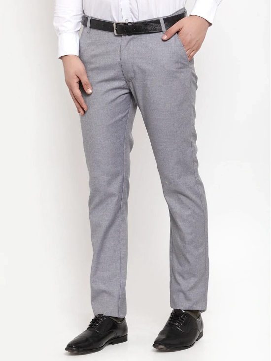 Indian Needle Men's Grey Cotton Solid Formal Trousers-30 / Grey