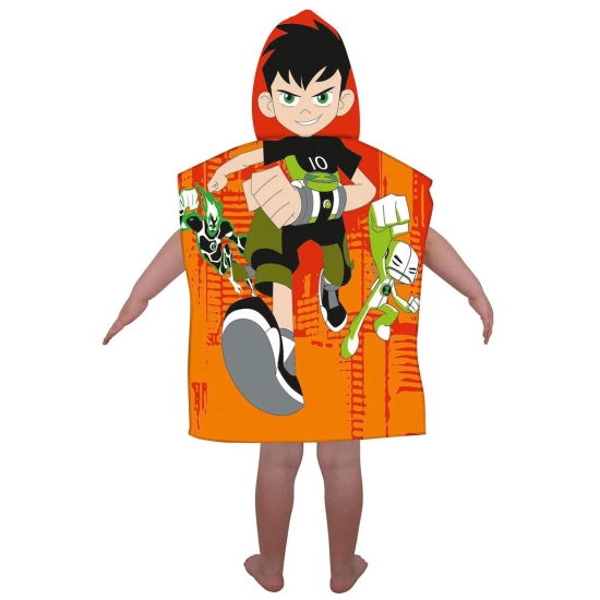 Mandhania Kid's Printed Hooded Poncho Cotton Bath/Pool/Beach Towel 60x115 cms -Orange