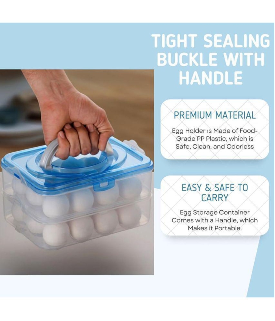 Analog Kitchenware Plastic  Egg Storage Box - Egg Refrigerator Storage Tray Stackable/Plastic Egg Storage Containers for Fridge and Kitchen Egg Storage Basket With Carry Holder - Light Blue