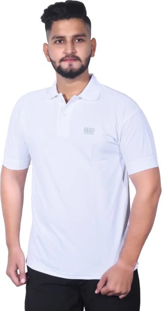 Men Solid Polo Neck Cotton Blend White T-Shirt