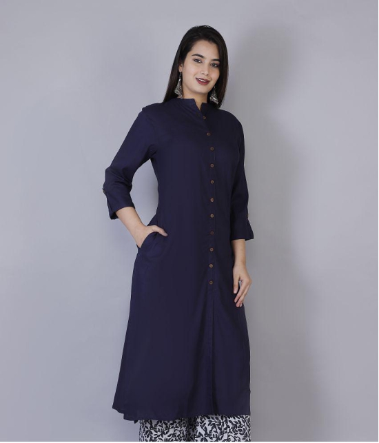 Doriya - Blue Rayon Women's Front Slit Kurti - None