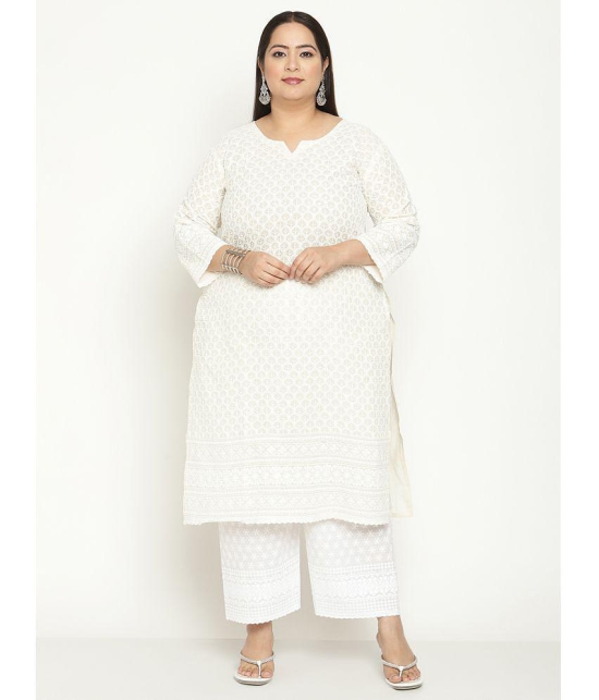 Queenley - Off White Cotton Women's Straight Kurti ( Pack of 1 ) - None