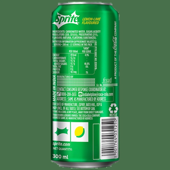 Sprite Soft Drink, 300 Ml Can