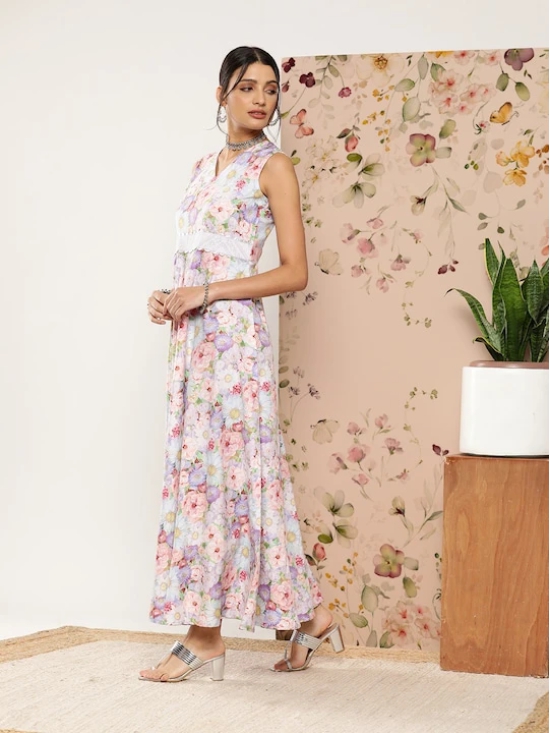 Women Floral Printed Maxi Ethnic Dress