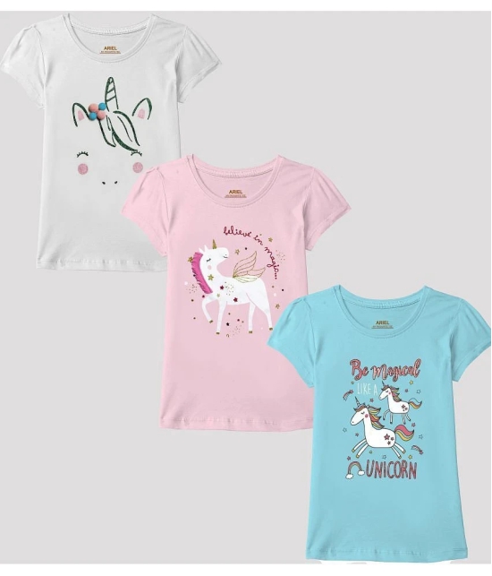 Ariel - Multicolor Cotton Girls T-Shirt ( Pack of 3 ) - None