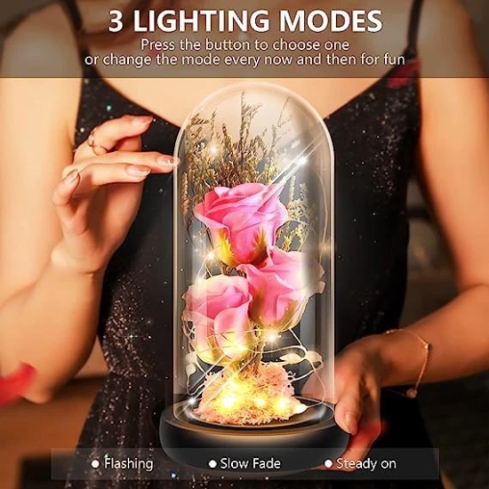 KATHIYAWADI Gifts for Women, Mothers Day Mom Gifts Pink Rose Flower Gift Light Up Rose in Glass Dome, Mothers Day Presents Handmade Soap Rose Ideas Gifts for Grandma, Sister, Wife, Friends.