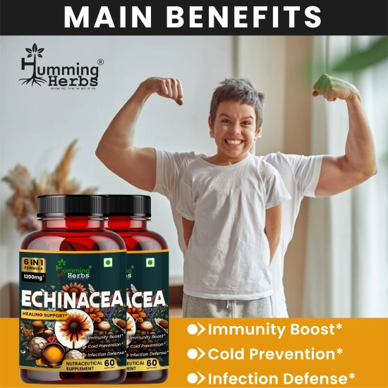 Humming Herbs Echinacea 1200mg with Elderberry, Bee Propolis & Selenium - Immune Support Complex for Cold Prevention & Healing - Antioxidant, Immunity Boosting & Defense From Infection - Pack of 2