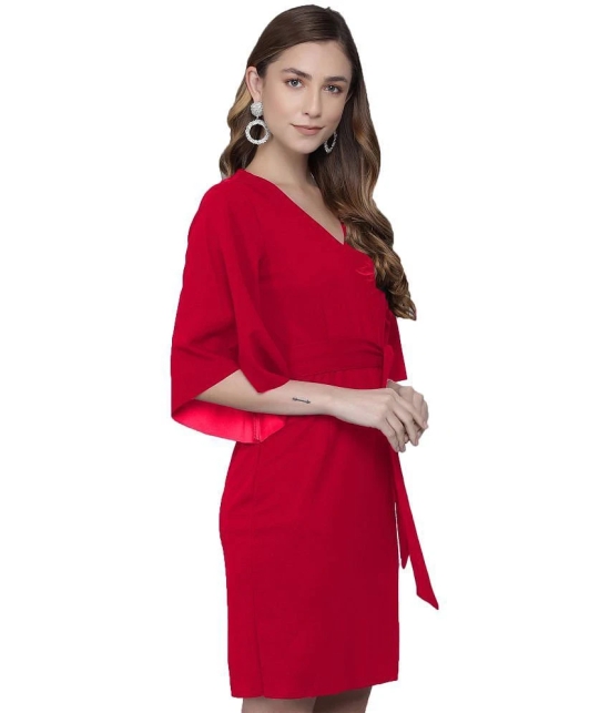 Addyvero Cotton Lycra Red Bodycon Dress - Single - L