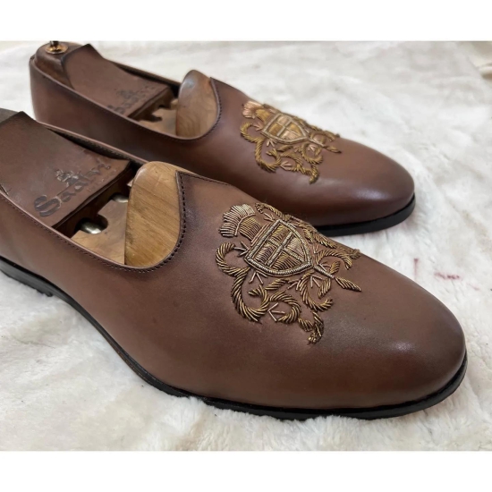 Tan Jalsa With Zardosi Embroidery-UK9/US10/EU43