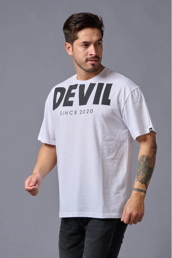 Devil Since 2020 (in Black) Printed White Oversized T-Shirt for Men 3XL