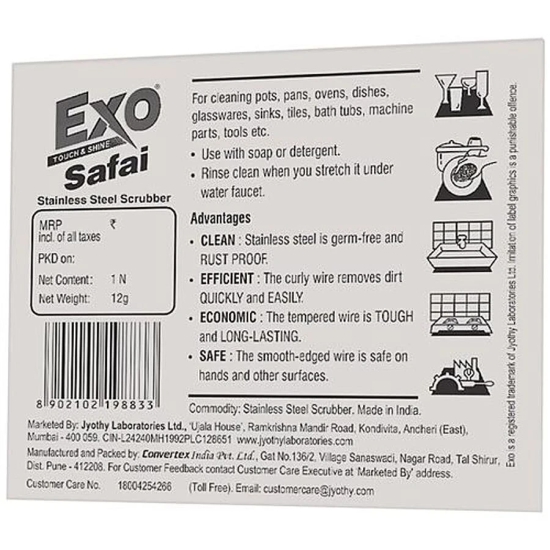 Exo Safai Stainless  Steel Scrubber, 12 Gm