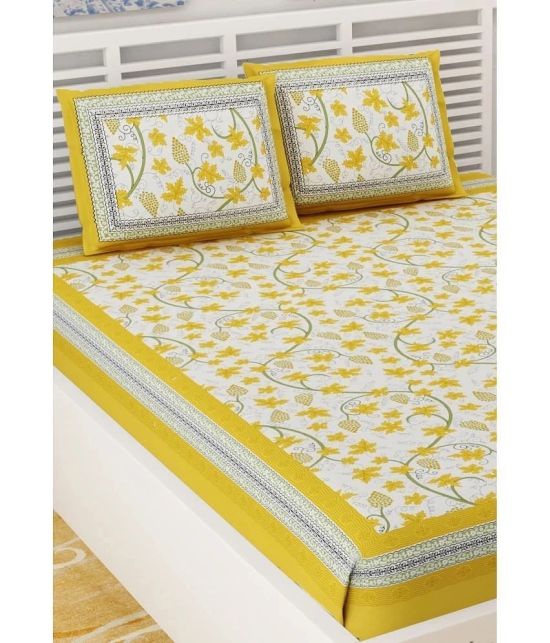 Uniqchoice Cotton Floral Double Bedsheet with 2 Pillow Covers- Yellow - Yellow