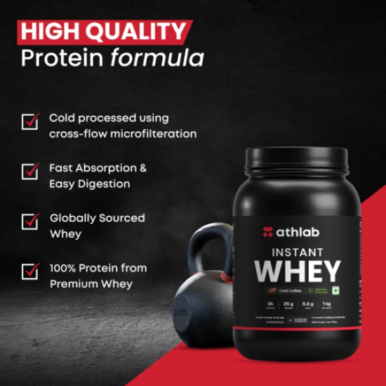 Athlab (by Nutrabay) Instant Whey Protein| Naturally Flavoured & Sweetened with Monk Fruit | No Preservatives, 25g Protein - Cold Coffee, 1 kg