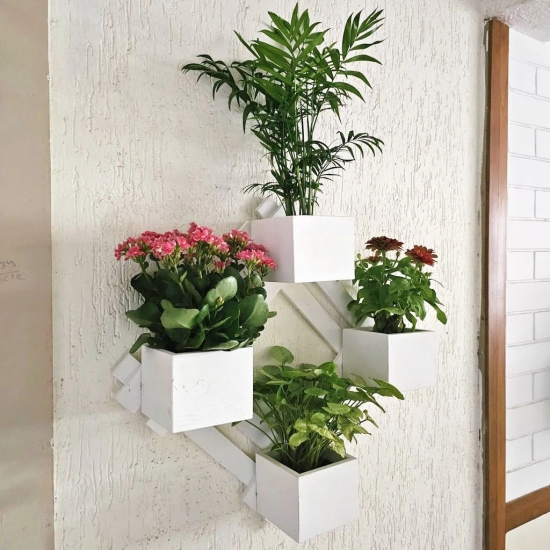 BARISH - Wall Mounted Planter - Diamond | Handcrafted with Rubberwood | Indoor Planter Frame with Stand 25 x 25 x 6 Inches