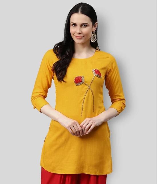 HIGHLIGHT FASHION EXPORT - Yellow Rayon Womens Straight Kurti ( Pack of 1 ) - XL