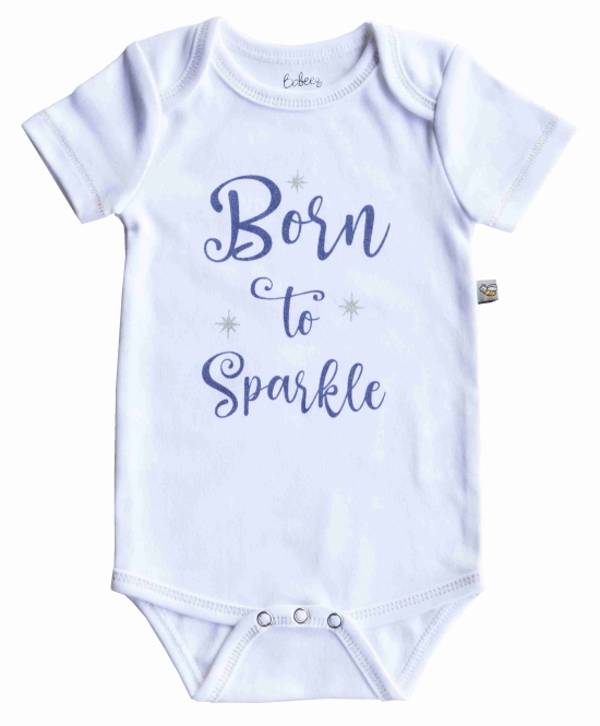 Born to Sparkle Printed White Baby Body/Onesie(100% Cotton Interlock)