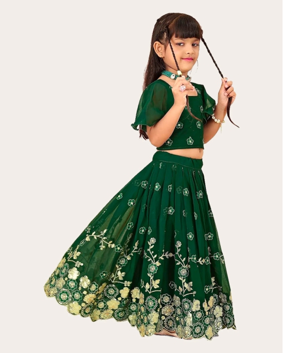 Ethnic Wear Georgette Silk Embroidered Indian Style Full Stitched Lehenga Choli Set-Green / 7 Years-8 Years