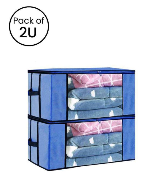 HOMETALES Non-Woven Cloth Storage / Organizer with Transparent Window,Blue (2U)