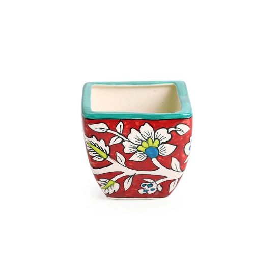 Mughal Roots Floral Handpainted Ceramic Planter Pots (Set of 2)