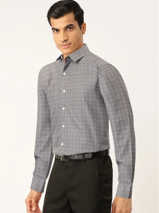 Indian Needle Grey Men's Cotton Printed Formal Shirts-L / Grey