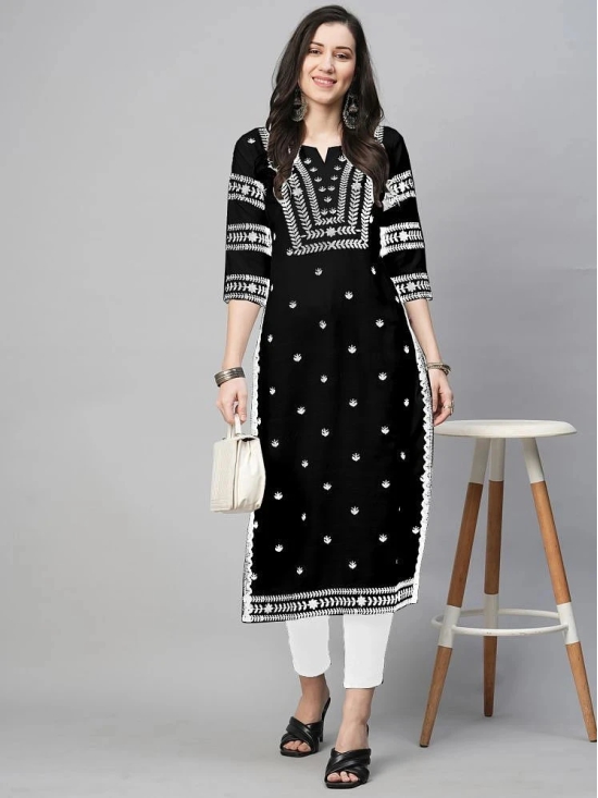 Kapadia Rayon Embroidered Straight Womens Kurti - Black ( Pack of 1 ) - None