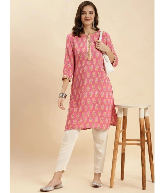 Rangita Women Pink Rayon Printed Knee Length Straight Kurti - None