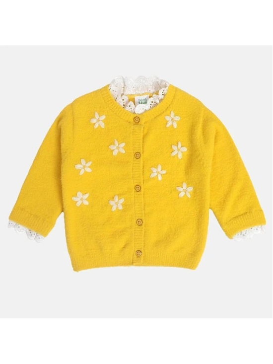 Miniklub Baby Girls Round Neck Full Sleeve Knit Sweater (Yellow Color) - None