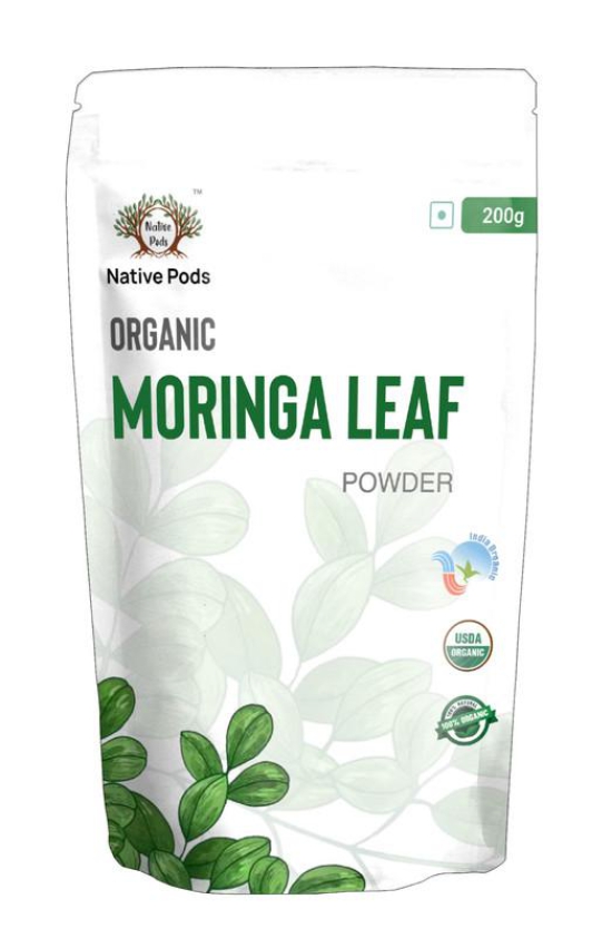 Native Pods Organic Moringa Leaf Powder - USDA & Indian Organic Certified - MultiVitamin - Raw Superfood - Sun Dried - 200g