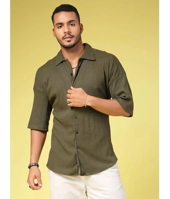 Rigo 100% Cotton Oversized Fit Striped Half Sleeves Mens Casual Shirt - Olive ( Pack of 1 ) - None