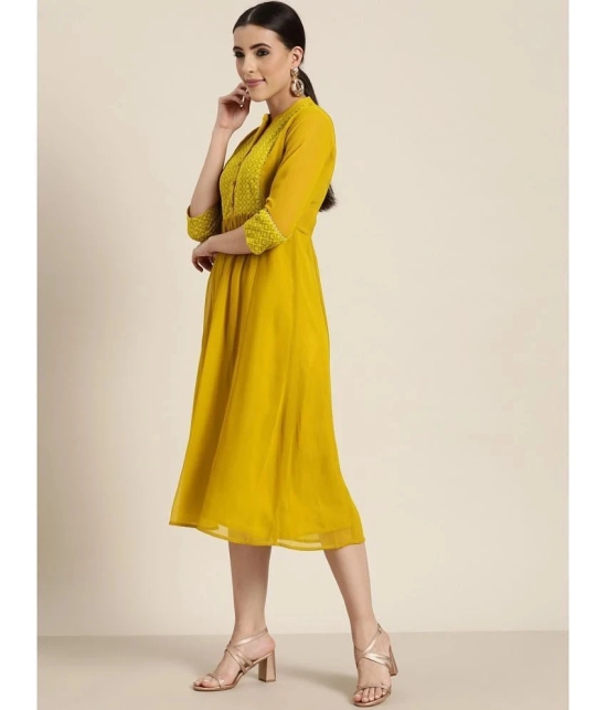 Juniper Georgette Embroidered Midi Womens Fit & Flare Dress - Mustard ( Pack of 1 ) - None