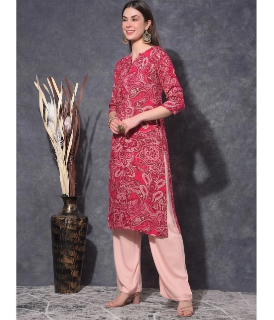 Mamoose Rayon Self Design Straight Womens Kurti - Pink ( Pack of 1 ) - None