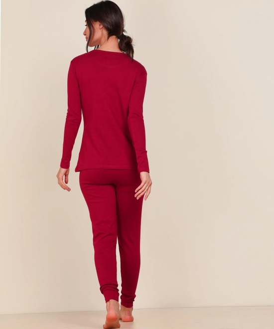 Thermal Tights & Full Sleeve Top Set for Winter Stretchable - Maroon-XS / Maroon