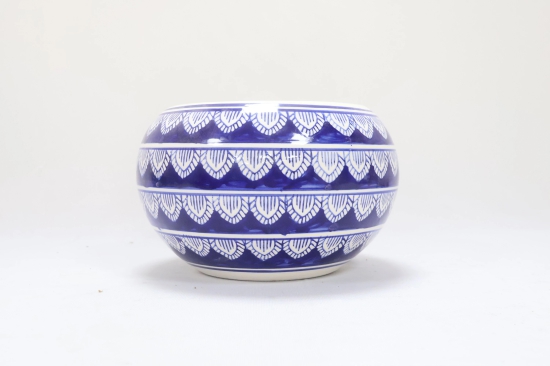 Khurja Pottery Outdoor Pot Apple Shape Navy Blue Colour Large size 6 Inches