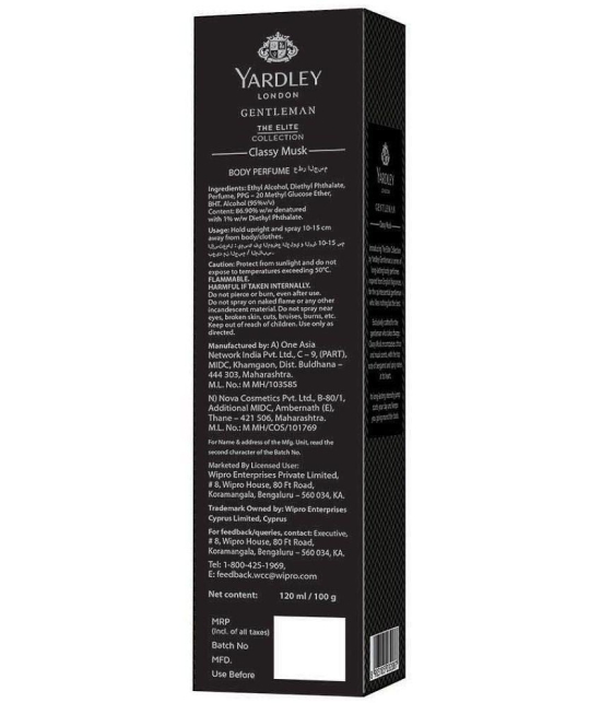 Yardley London - Elite Collection Classy Musk Body Perfume 120ml Deodorant Spray & Perfume For Men 1 ( Pack of 1 )