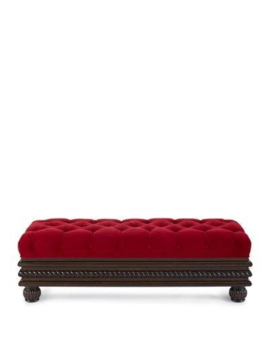 Carved Teak Wood Upholstered Flip top Storage Bench-Red