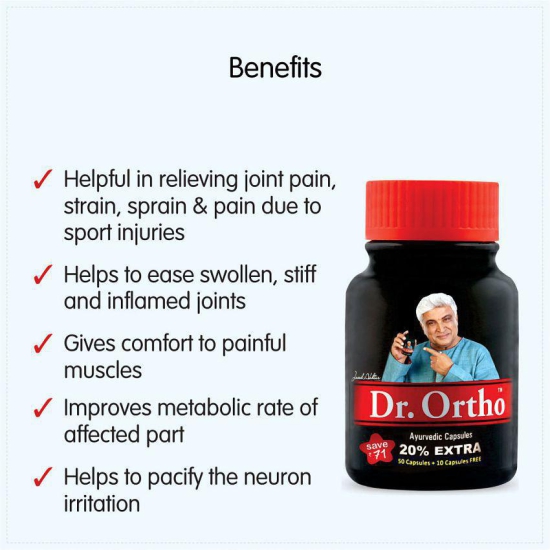 Dr Ortho Joint Pain Relief Capsules 60Caps, Pack of 3 (Ayurvedic Medicine Helpful in Joint Pain, Back Pain, Knee Pain, Neck Pain) - Ayurvedic Capsules