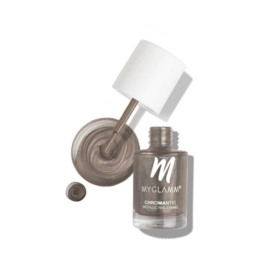 MyGlamm Chromantic Metallic Nail Enamel - New Money (Silver Grey Shade) | Chamical Free, Chrome Finish & Long Lasting Nail Polish (10ml)