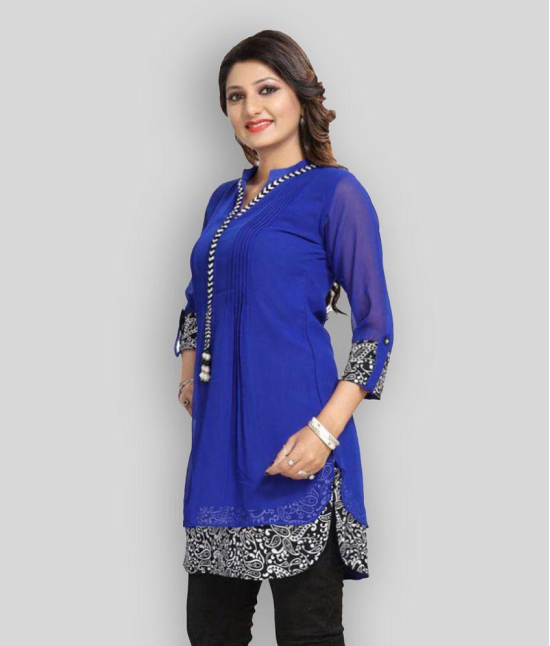 Meher Impex - Blue Georgette Women''s Straight Kurti ( Pack of 1 ) - S