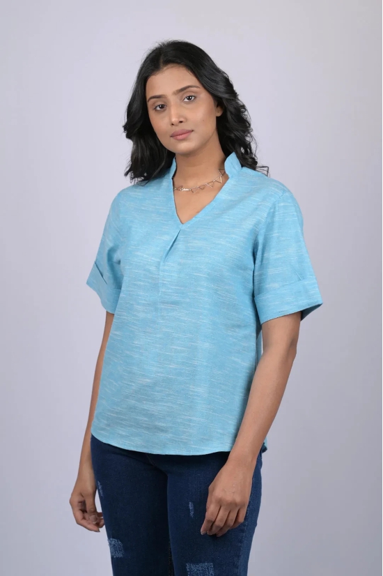 Top for women stylish western wear and trending and daily wear and party wear Sky Blue Colour V-Neck Top (OTL-TPS1048)-Blue / M