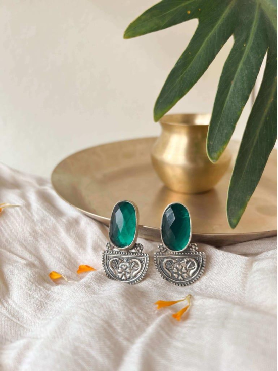 Vasudha oxidised silver earring with green onyx