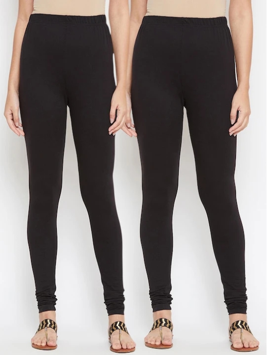 Women Pack Of 2 Black Solid Churidar-Length Leggings