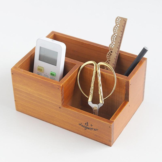 Retro Wood Multi Desktop Storage Box Multi Functional Remote Control Storage Box-Retro color