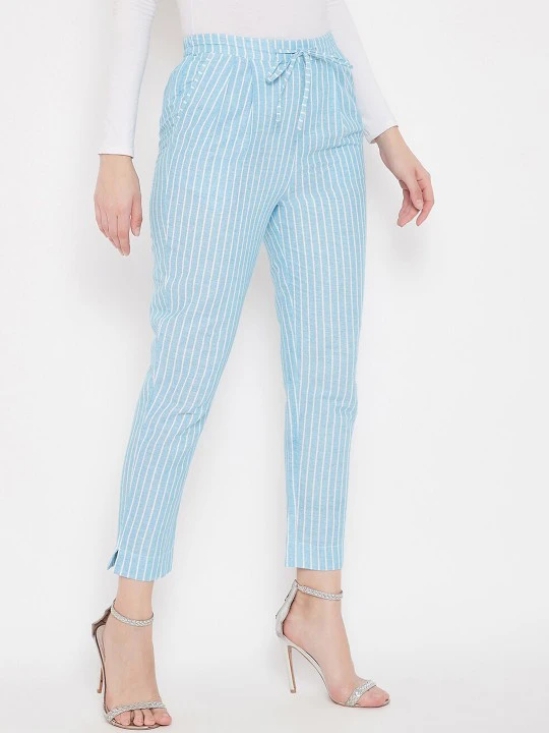 Women Blue Striped Smart Trousers