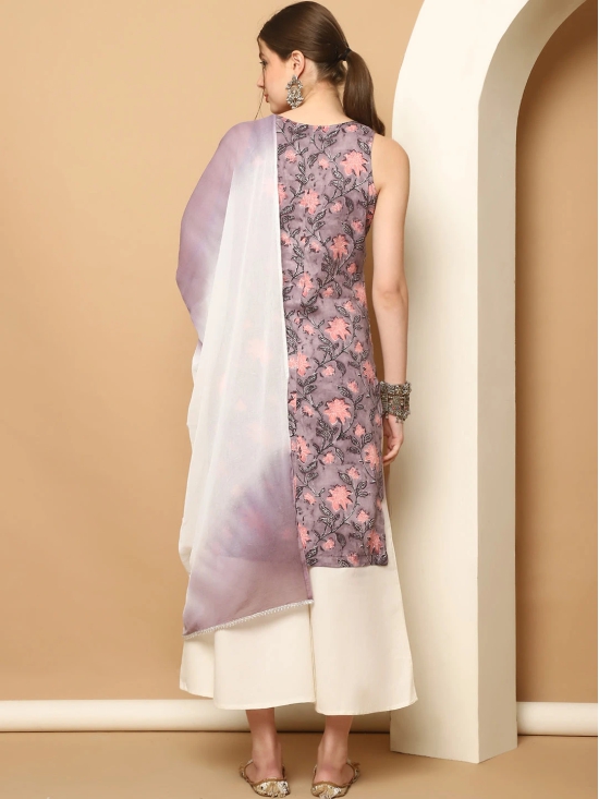 Printed Purple Rayon Kurta with Palazzos & With Dupatta-S / Purple