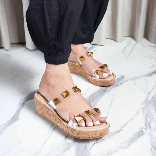 DOUBLE STRAP SANDALS WITH GOLD RIVETS-Beige