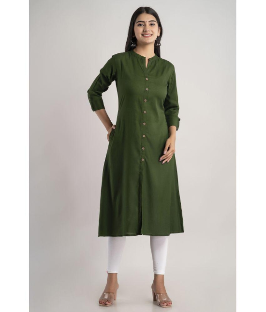 MAUKA - Green Rayon Women''s Front Slit Kurti ( Pack of 1 ) - None