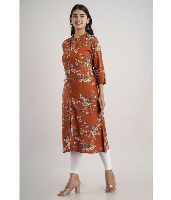 MAUKA - Brown Rayon Womens Front Slit Kurti ( Pack of 1 ) - None