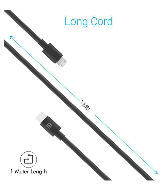 Portronics Konnect Core C to 8 Pin USB Cable:1M Type -C to 8 Pin USB Cable ,Black (POR 1089) - Black