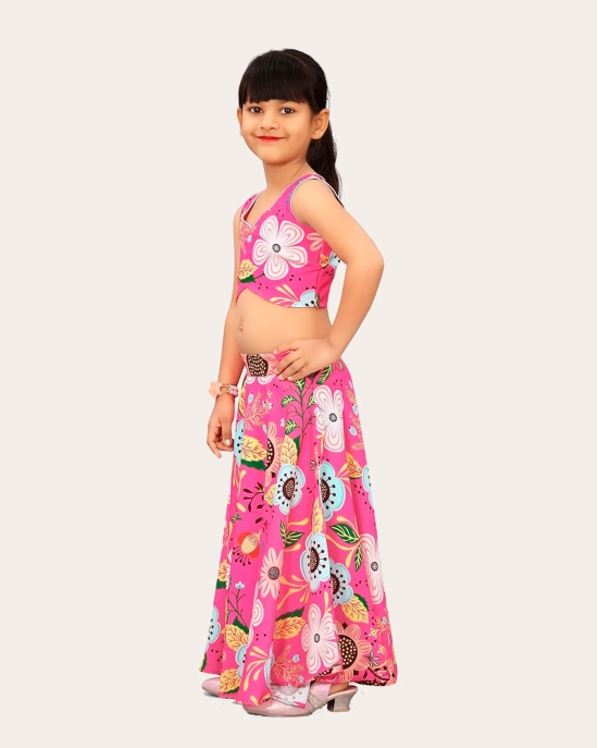 Kids Girls Sleeveless Rayon Top With Digital Printed Lehenga Set| Readymade | Suitable For Girls-Pink / 6 Years-7 Years